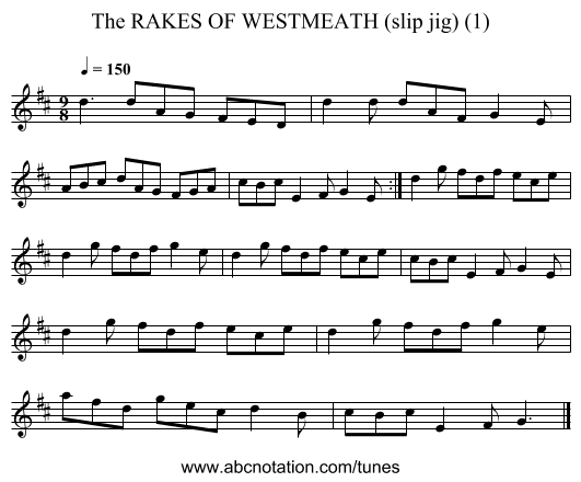 RAKES OF WESTMEATH (slip jig) (1), The - staff notation