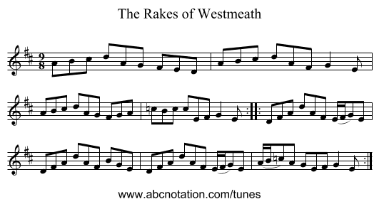 Rakes of Westmeath, The - staff notation