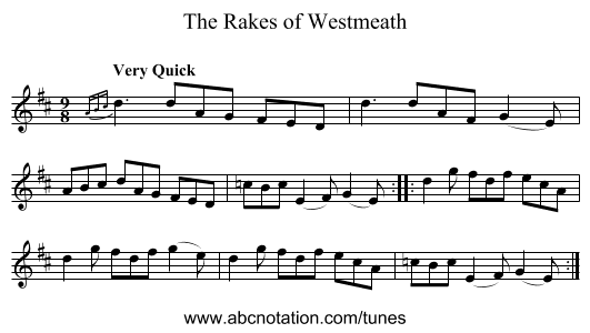 Rakes of Westmeath, The - staff notation