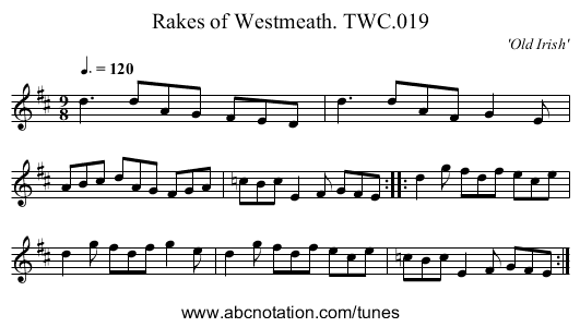 Rakes of Westmeath. TWC.019 - staff notation