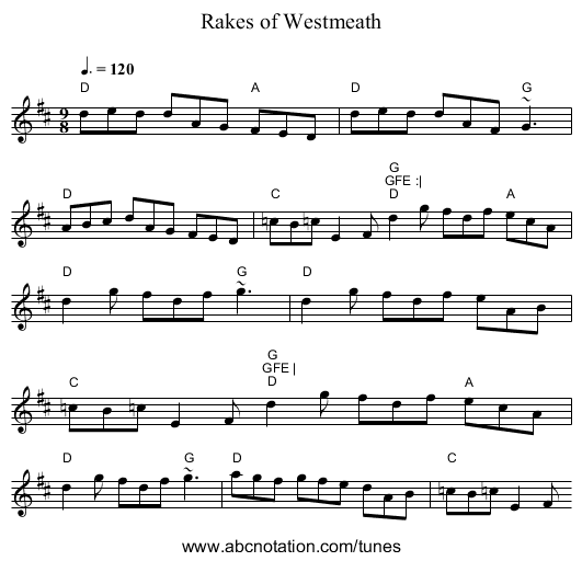 Rakes of Westmeath - staff notation