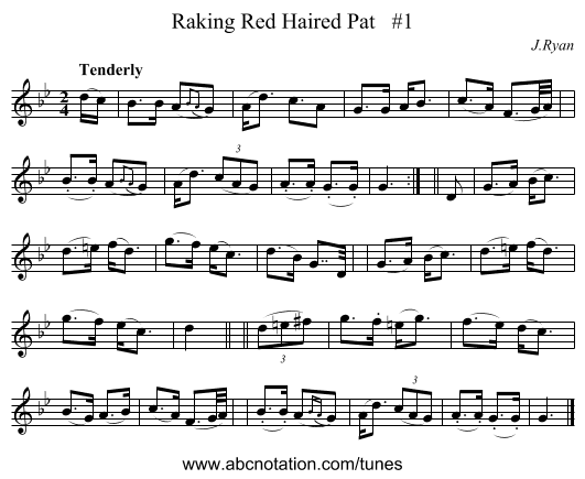 Raking Red Haired Pat   #1 - staff notation