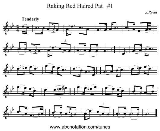 Raking Red Haired Pat   #1 - staff notation
