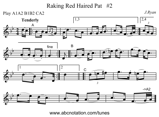 Raking Red Haired Pat   #2 - staff notation