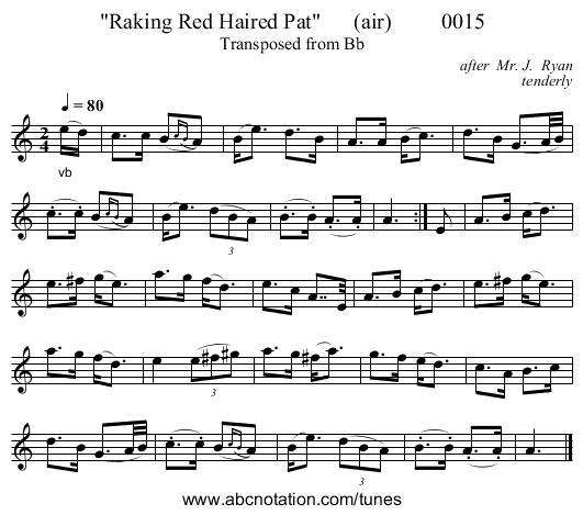 Raking Red Haired Pat      (air)         0015 - staff notation