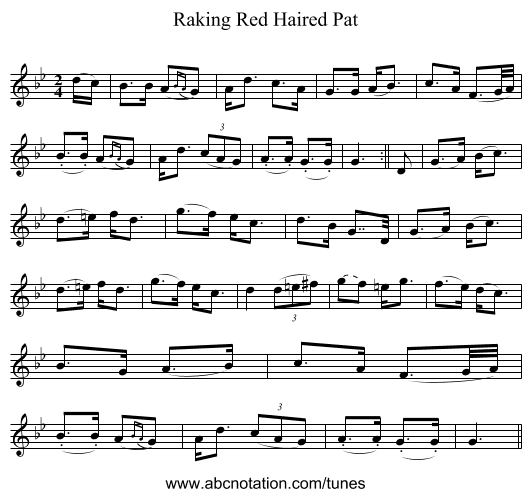 Raking Red Haired Pat - staff notation