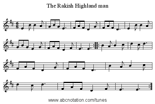 Rakish Highland man, The - staff notation