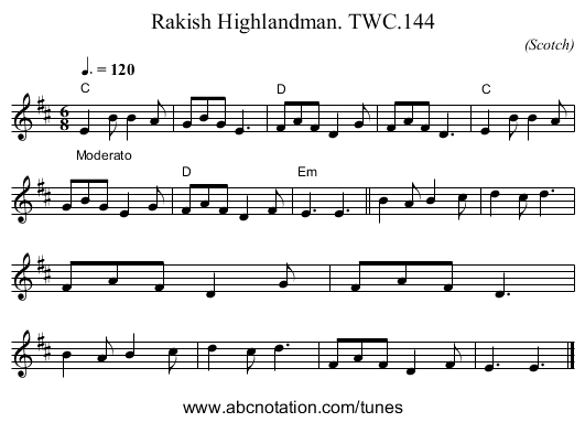 Rakish Highlandman. TWC.144 - staff notation