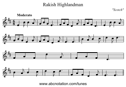 Rakish Highlandman - staff notation