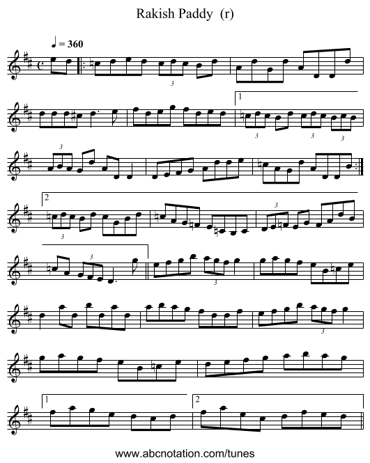 Rakish Paddy  (r) - staff notation