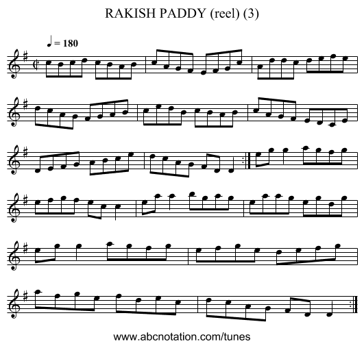 RAKISH PADDY (reel) (3) - staff notation