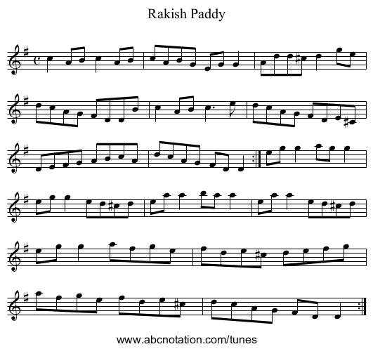 Rakish Paddy - staff notation
