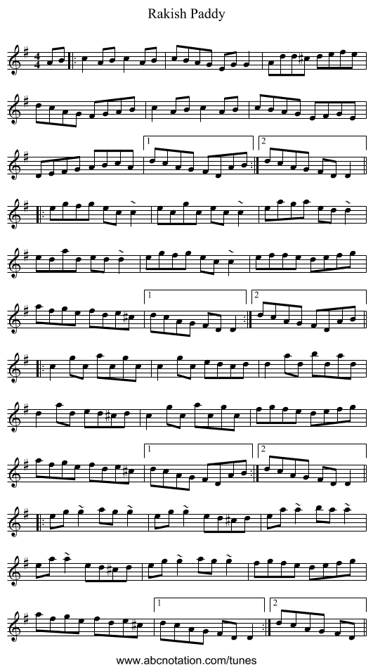 Rakish Paddy - staff notation