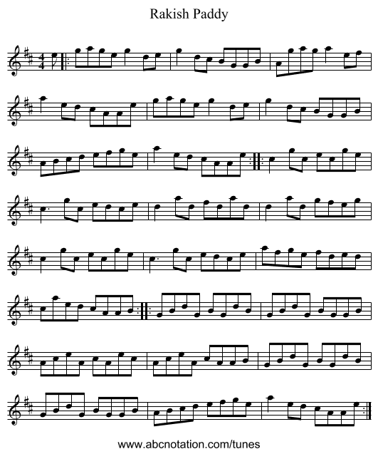 Rakish Paddy - staff notation