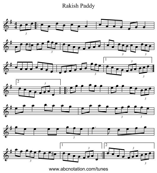Rakish Paddy - staff notation