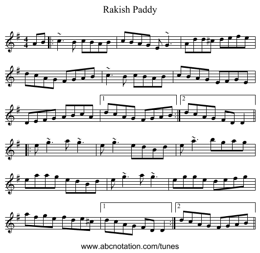 Rakish Paddy - staff notation