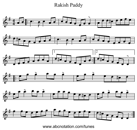 Rakish Paddy - staff notation