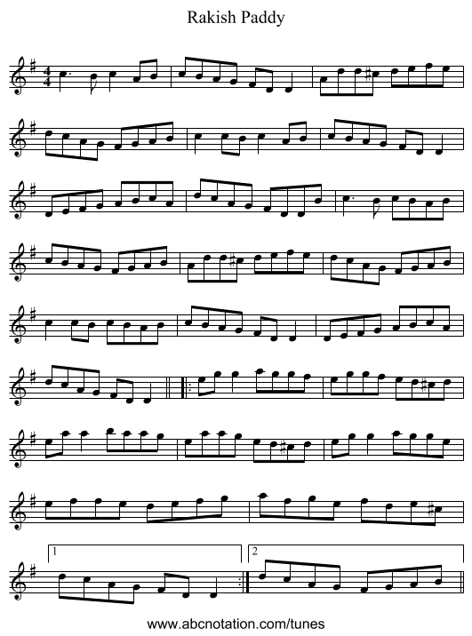 Rakish Paddy - staff notation