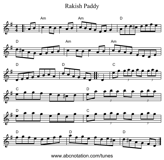 Rakish Paddy - staff notation