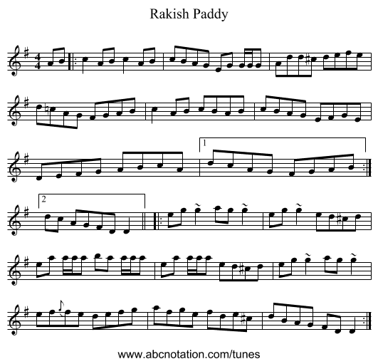 Rakish Paddy - staff notation