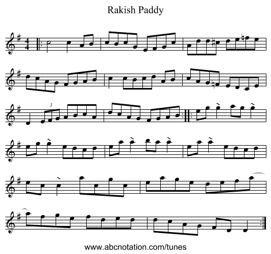 Rakish Paddy - staff notation