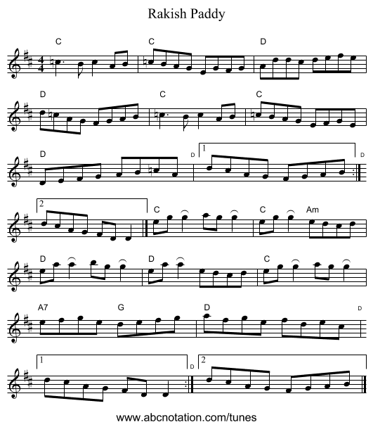 Rakish Paddy - staff notation