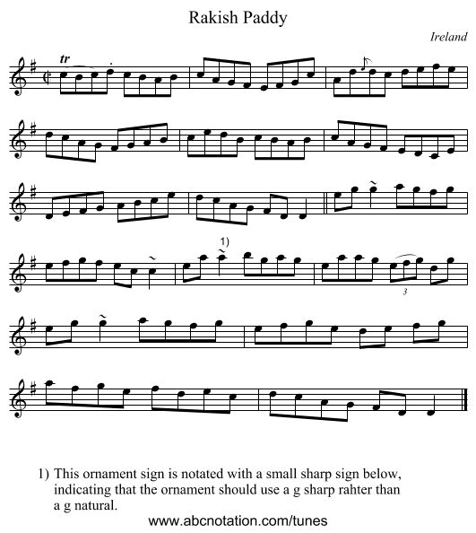 Rakish Paddy - staff notation
