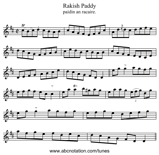 Rakish Paddy - staff notation