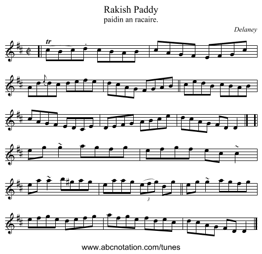 Rakish Paddy - staff notation