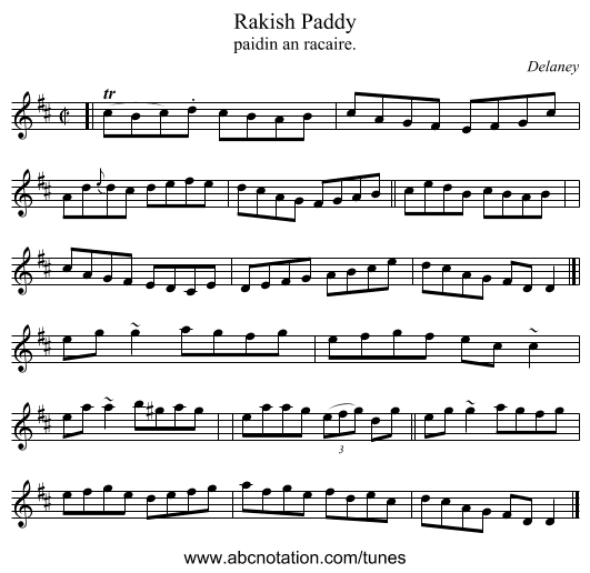 Rakish Paddy - staff notation