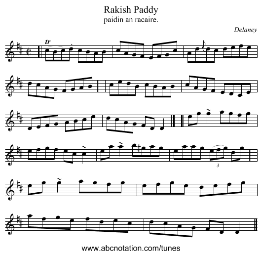 Rakish Paddy - staff notation