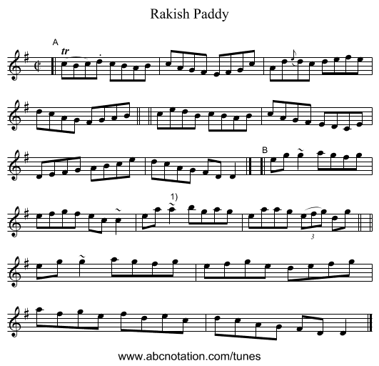 Rakish Paddy - staff notation