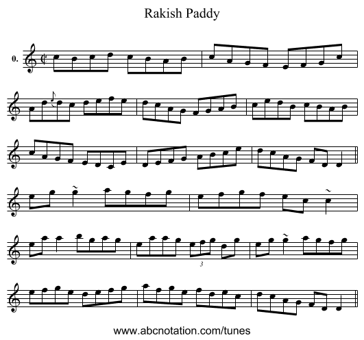 Rakish Paddy - staff notation