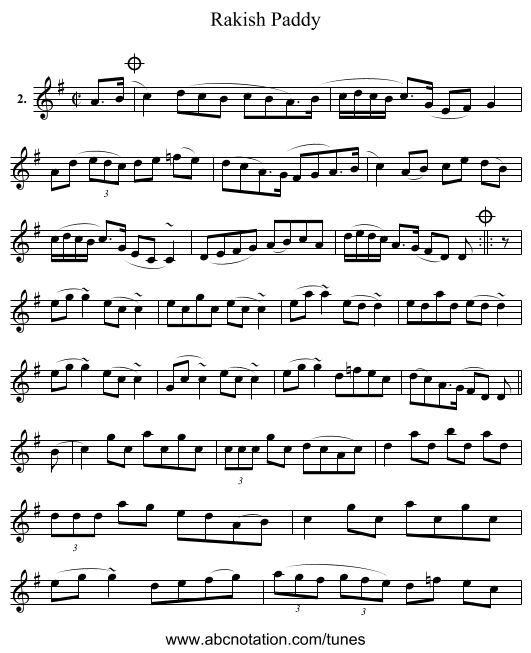 Rakish Paddy - staff notation