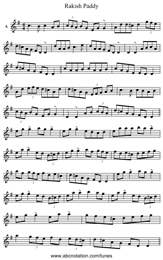 Rakish Paddy - staff notation