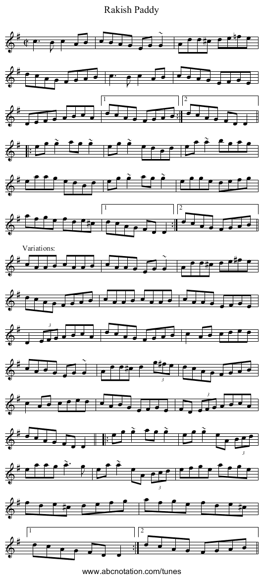 Rakish Paddy - staff notation