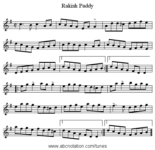 Rakish Paddy - staff notation
