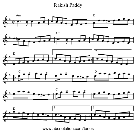 Rakish Paddy - staff notation