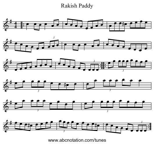 Rakish Paddy - staff notation