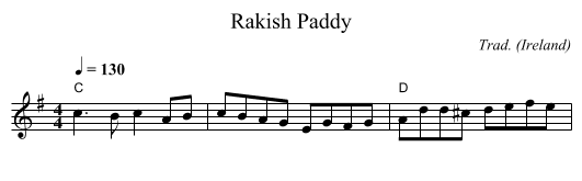 Rakish Paddy - staff notation