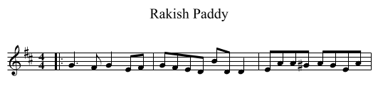 Rakish Paddy - staff notation
