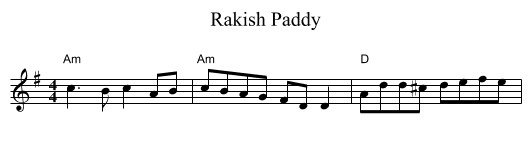 Rakish Paddy - staff notation