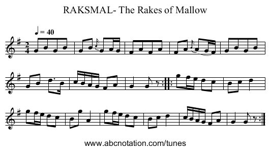 RAKSMAL- The Rakes of Mallow - staff notation