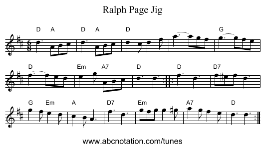 Ralph Page Jig - staff notation