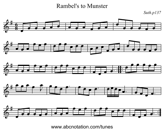 Rambel's to Munster - staff notation