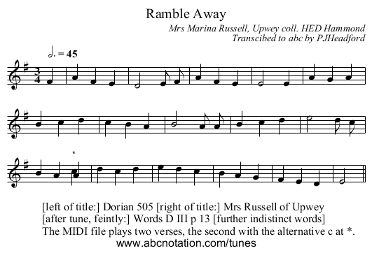 Ramble Away - staff notation