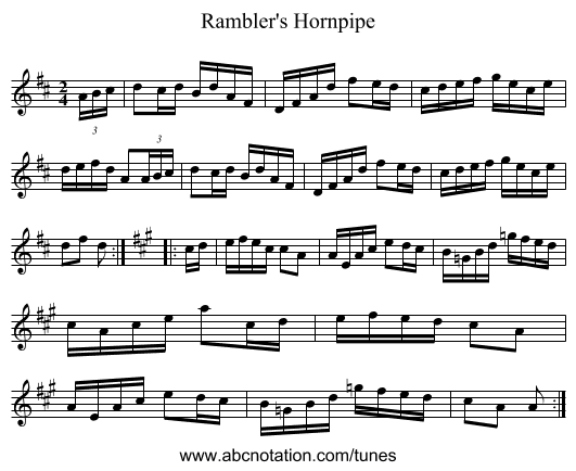 Rambler's Hornpipe - staff notation