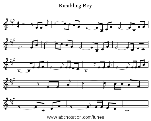 Rambling Boy - staff notation
