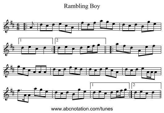 Rambling Boy - staff notation
