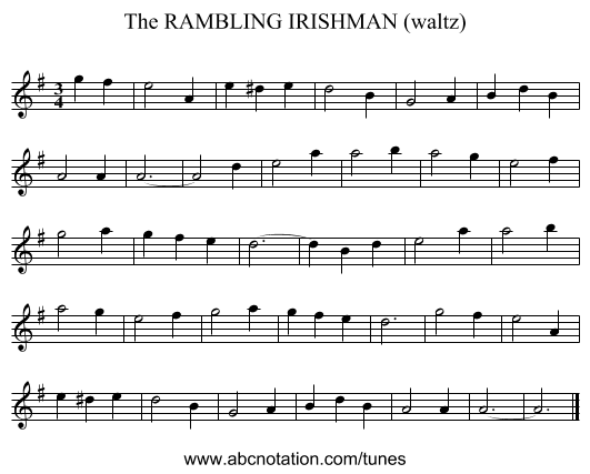 RAMBLING IRISHMAN (waltz), The - staff notation
